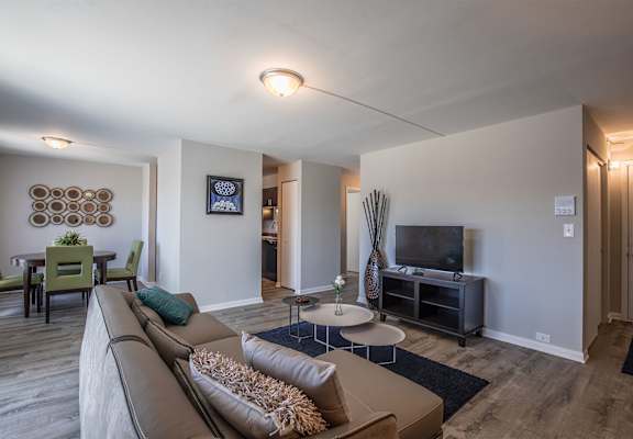 a living room with a couch and a tv