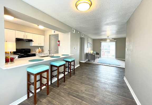 Kitchen and breakfast counter  at The Alara, Houston, TX, 77060