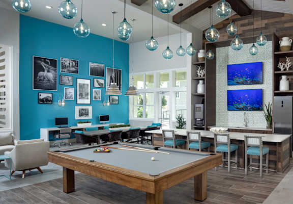 Club Room with Billiards at Waverly Terrace Luxury Apartments in Temple Terrace, FL
