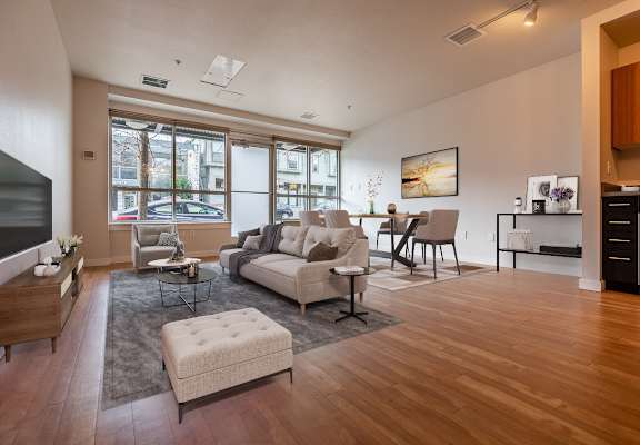 spacious living area with hardwood floors