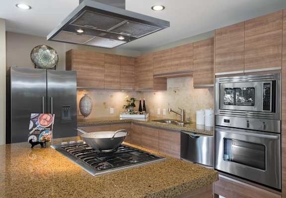 Quartz Countertops, 36-inch Espresso Cabinetry  at Astoria at Central Park West Apartments, Irvine, CA, 92612