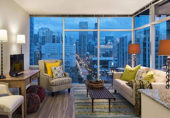 Decorated Living Space with View at Eight O Five, Chicago, IL