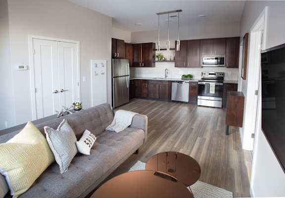 Living Room With Kitchen at RoCo Apartments, Fargo, ND, 58102