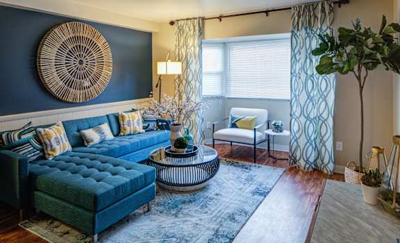 Trendy Living Room at Heritage Apartments, Columbus, OH