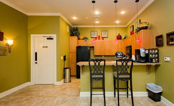 communal kitchen area at Cypress Cove apartments