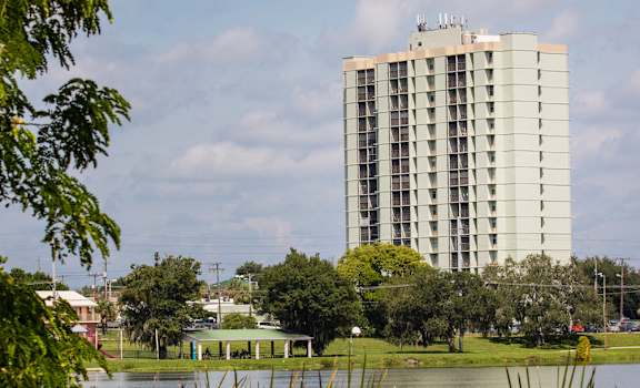 Episcopal Catholic Apartments in Winter Park, FL lake view from community