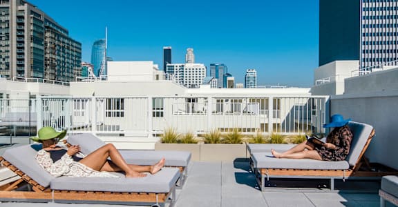Olive DTLA Rooftop Patio Loungers  at Olive DTLA, Los Angeles, California