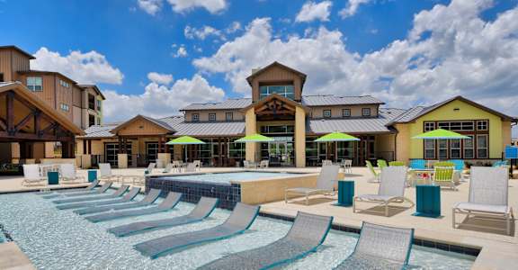 Pool patio area at Estraya Westover Hills, San Antonio, TX, 78251