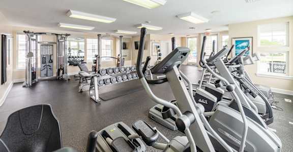 Gym equipments at River House Apartments, Norfolk, 23504