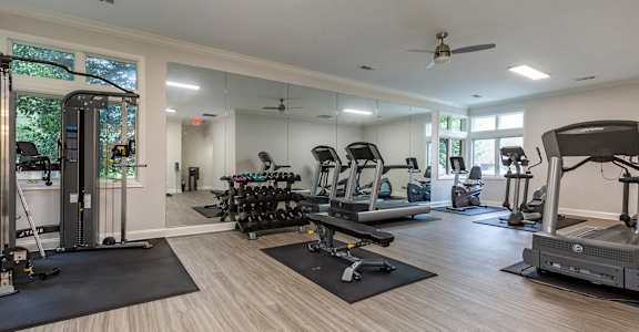 Fitness wellness center with free weights at The Apartments at The Sycamores, Reston, 21090