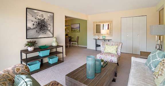 Trendy Living Room at The Apartments at Elmwood Terrace, Frederick, 21702