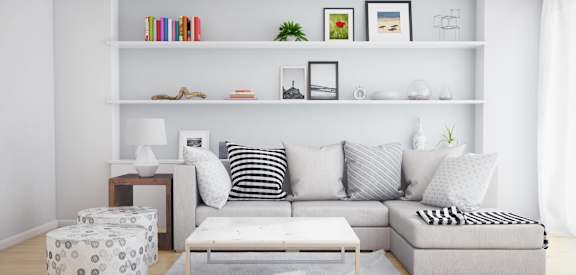 a living room with a couch and a coffee table