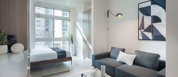 a living room with a couch and a table
