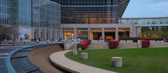 McCormick Place Welcome Lawn with building in background at Eden Commons, Chicago
