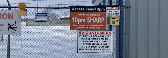 A sign warns of falling ice and snow at 10pm sharp.