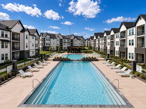 Resort-style swimming pool at The Bluewood apartments