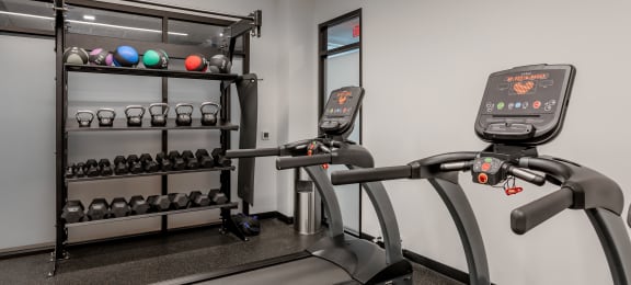 our state of the art gym is equipped with a treadmill and weights