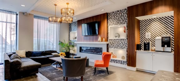 Clubhouse with Fireplace and Coffee Bar at Bolero Flats Apartments, Minneapolis