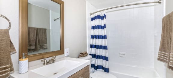 Bathroom with vanity and shower/bathtub combo