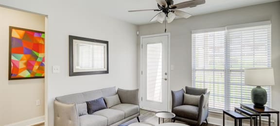 Living Room With Ceiling Fan at Patriots Pointe, Hillsborough