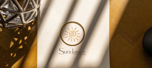 a sun dance badge sitting on a wooden table