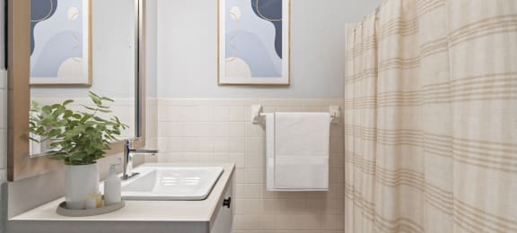 Large bathroom vanity at Rosemont Square Apartments, Massachusetts