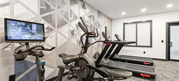 Cardio equipment in the Fitness Center at Switchback on Platte Apartments, Colorado, 80120