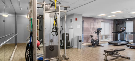 Strength equipment at The Amelia Apartments in Quincy, MA