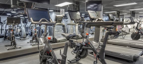 a group of exercise bikes in a gym at North Harbor Tower, Chicago, Illinois 60601