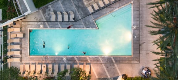 an aerial view of a swimming pool on the side of a building  at Vue, San Pedro, California