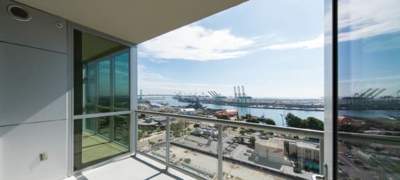 a view of the harbor from the balcony of a condo  at Vue, San Pedro