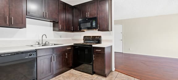 Upgraded kitchen cabinets and countertops at Parthenia Terrace Apartments