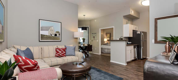 Apartment living room with hardwood floors  at Ascent North Scottsdale, Phoenix