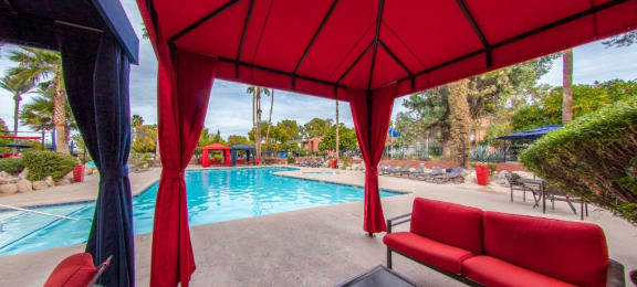 Pool, Pool Patio & Cabana at Mission Palms Apartments in Tucson, AZ