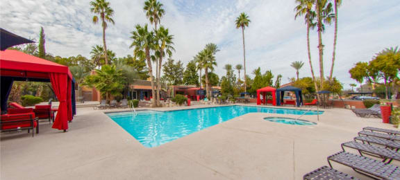 Pool, Pool Patio & Cabana at Mission Palms Apartments in Tucson, AZ