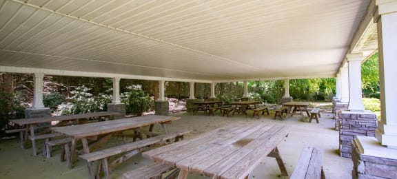 outdoor pavilion with picnic tables