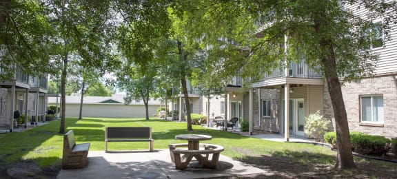 Private outdoor picnic area and green space perfect for spending time outside.