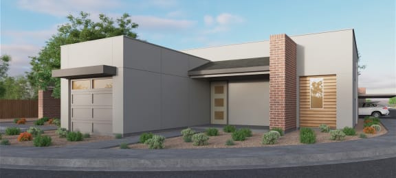 a rendering of a two story home with a garage at Marketside Villas at Verrado, Arizona