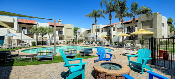 Pool Side Relaxing Area With Firepit at Elevate at Discovery Park, 1820 East Bell De Mar Drive