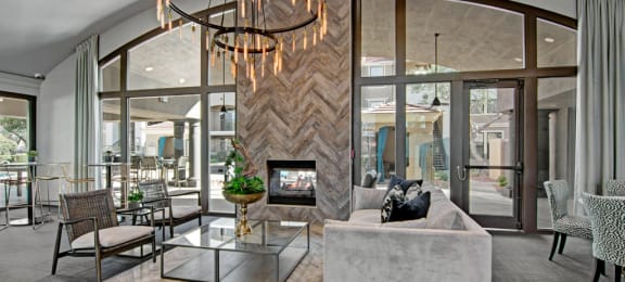 Posh Lounge Area With Fireplace In Clubhouse at Andante Apartments, Phoenix, AZ