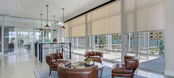 Clubhouse seating views at Parq Crossing Apartments