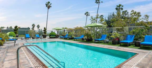 Spacious outdoor swimming pool at 7950 West Sunset Apartments