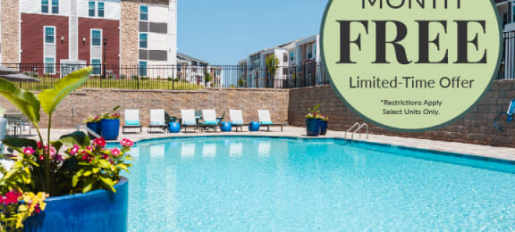 a one month free limited time offer on a pool at an apartment building