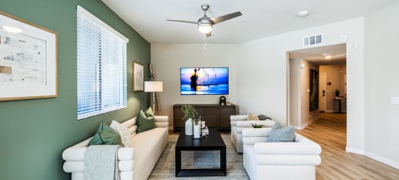 Living Room With TV at SYNC APARTMENT HOMES, North Las Vegas