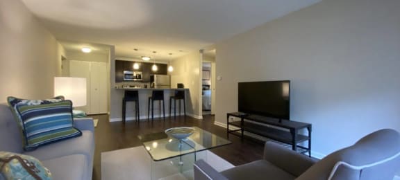 a living room with a couch and a table