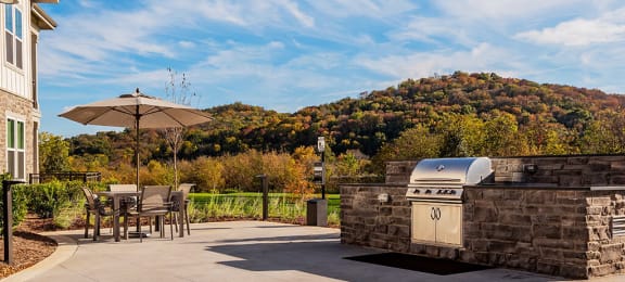 Outdoor grill stations and lounge areas at Retreat at Ironhorse, Franklin, TN, 37069
