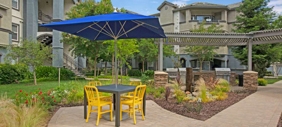 Picnic Tables with Umbrellas |  Apartments for Rent in Sacramento CA  |  Broadleaf Apartments