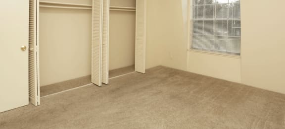 Carpeted bedroom with double closets