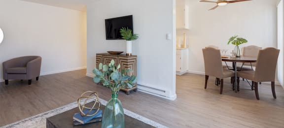 Bright living and dining space at Three Crown Apartments, Alameda, 94501