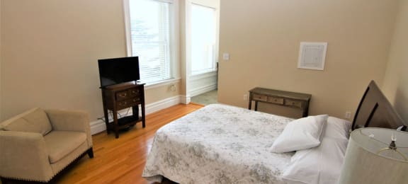 Comfortable Bedroom With Large Window at The Cornelia Suites, San Francisco, CA, California